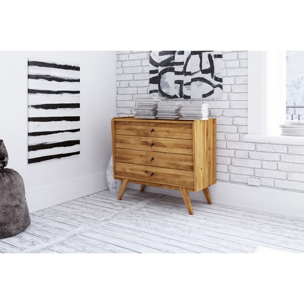 Nizka komoda iz hrastovega lesa 100x90 cm Retro - The Beds-image-4