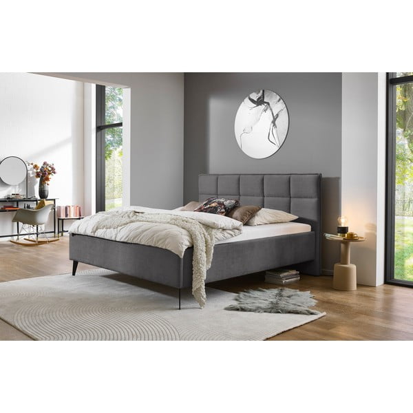 Antracitno siva oblazinjena zakonska postelja s prostorom za shranjevanje z letvenim dnom 180x200 cm Paulo – Meise Möbel-image-1