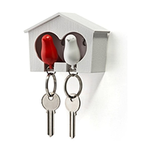 Beli obesek za ključe z rdečim in belim obeskom za ključe Qualy Duo Sparrow
