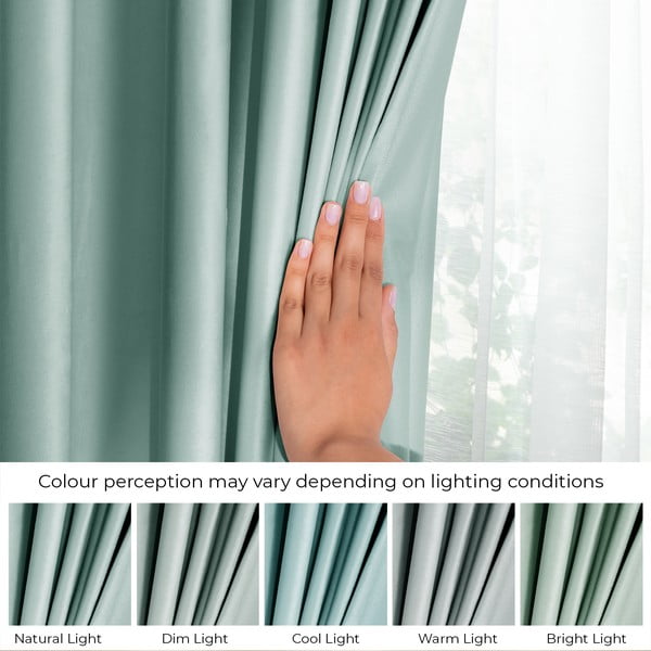 Svetlo zelena žametna zavesa za delno zatemnitev 140x270 cm Eyelets – Restilo-image-4