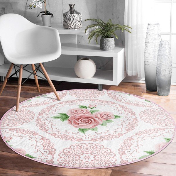 Svetlo rožnata pralna okrogla preproga primerna za robotski sesalnik ø 120 cm Comfort – Mila Home-image-1