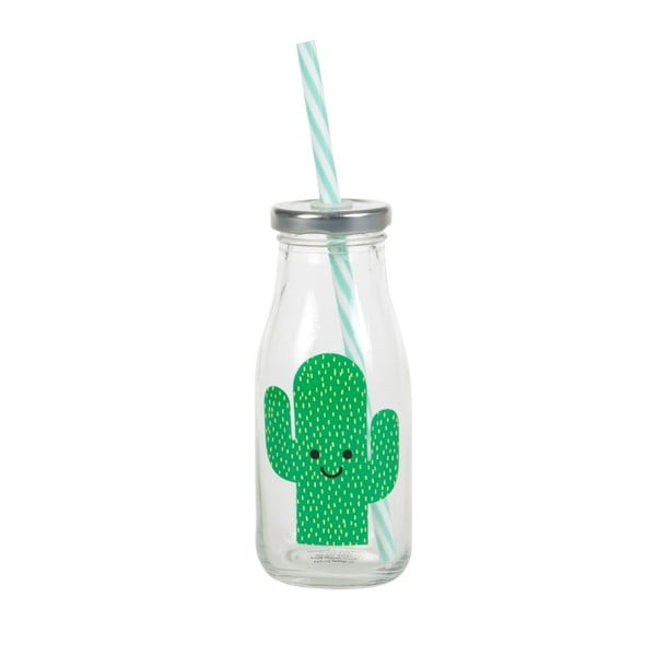 Sass & Belle Kaktusova mini steklenička za mleko s pokrovom in slamico
