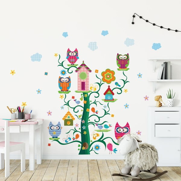 Komplet otroških stenskih nalepk Ambiance Owls and their Magic Tree