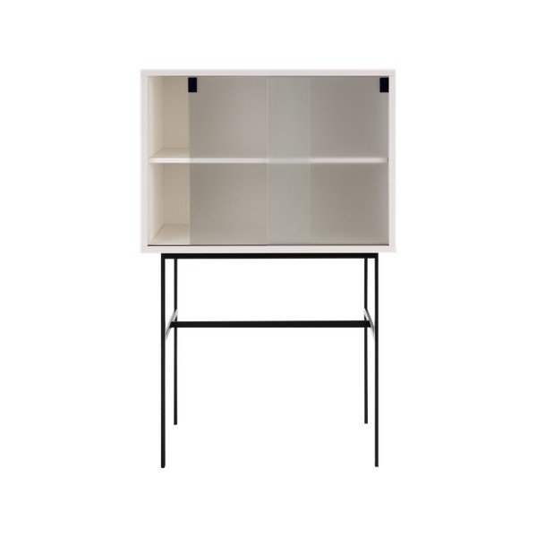 Sivo-bež vitrina z drsnimi vrati 70x109x40 cm Lekko – noo.ma-image-3