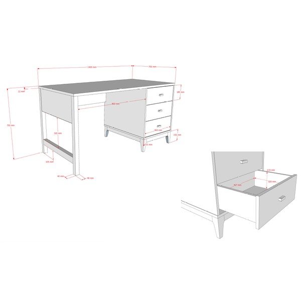 Pisalna miza v orehovem dekorju 70x140 cm Ilyas – Vipack-image-2