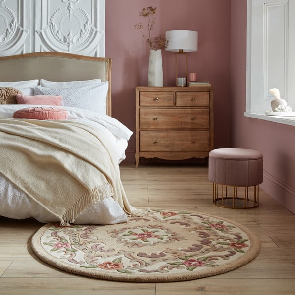 Bež volnena preproga Flair Rugs Aubusson, ⌀ 120 cm-image-1