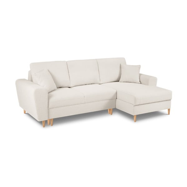 Bež raztegljiva kotna sedežna garnitura s prostorom za shranjevanje iz tkanine bouclé (desni kot/z ležalnikom) Kyoto – Cosmopolitan Design-image-1