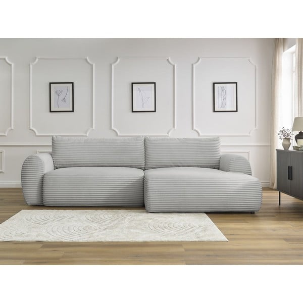 Svetlo siva raztegljiva kotna sedežna garnitura iz rebrastega žameta (desni kot) Lucien – Bobochic Paris-image-1