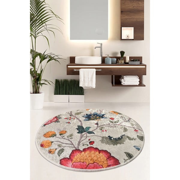 Siva žametna kopalniška preproga ø 100 cm Vintage Flower – Foutastic-image-1