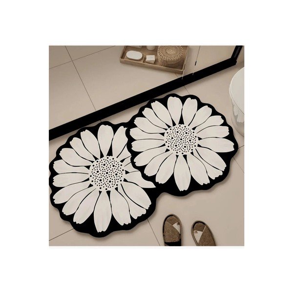 Črna/kremno bela kopalniška preproga 70x120 cm Flor Extrana – Foutastic-image-2