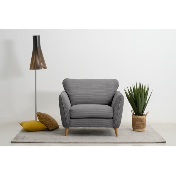 Temno siv fotelj iz rebrastega žameta Paris – Scandic-image-1