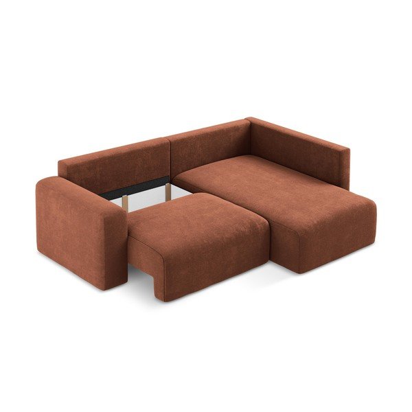 Raztegljiva/s prostorom za shranjevanje kotna sedežna garnitura iz šenilje v barvi terakote (desni kot/v obliki črke L) Kona – Makamii-image-4