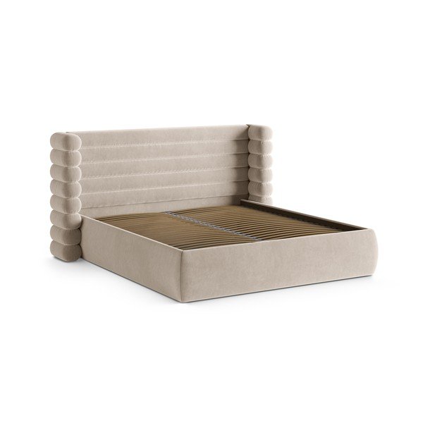 Bež oblazinjena zakonska postelja s prostorom za shranjevanje in z letvenim dnom 180x200 cm Mount – Micadoni -image-3