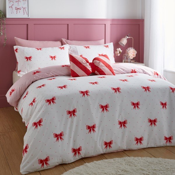 Rožnata enojna posteljnina 135x200 cm Dotty Bows – Sassy B-image-2
