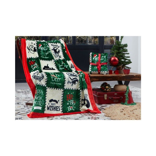 Zelena odeja z božičnim motivom iz mikropliša 100x170 cm – Mila Home-image-1
