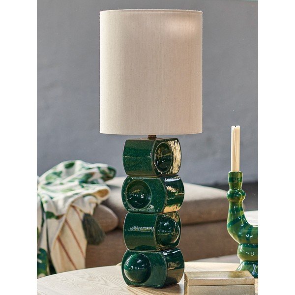 Zelena/kremno bela keramična namizna svetilka s tekstilnim senčilom (višina 68 cm) Brady – Bloomingville-image-1