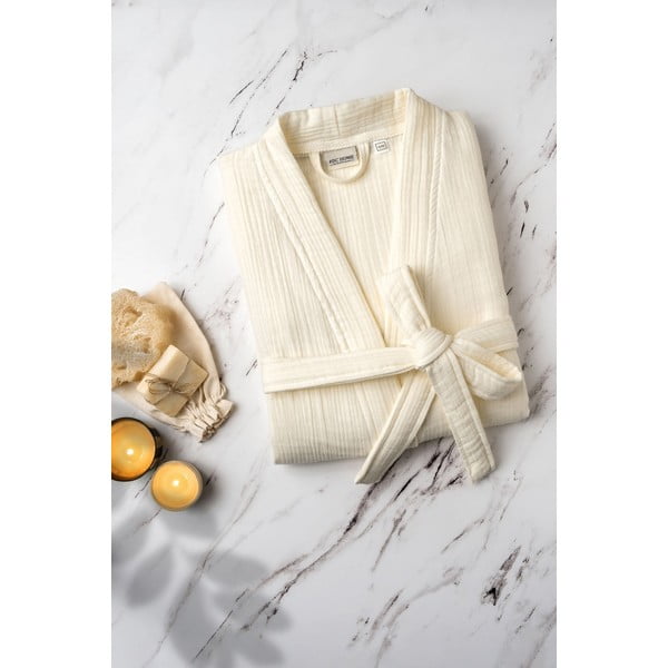 Kremno bel kopalni plašč iz muslina velikosti S/M Kimono – Foutastic-image-3