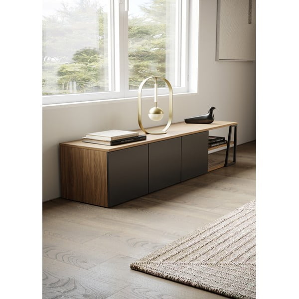 Črna TV omarica v orehovem dekorju 190x45 cm Albi - TemaHome-image-1