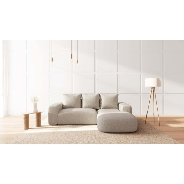 Kremno bela kotna sedežna garnitura iz tkanine bouclé (z desnim kotom) Feiro – MESONICA-image-1