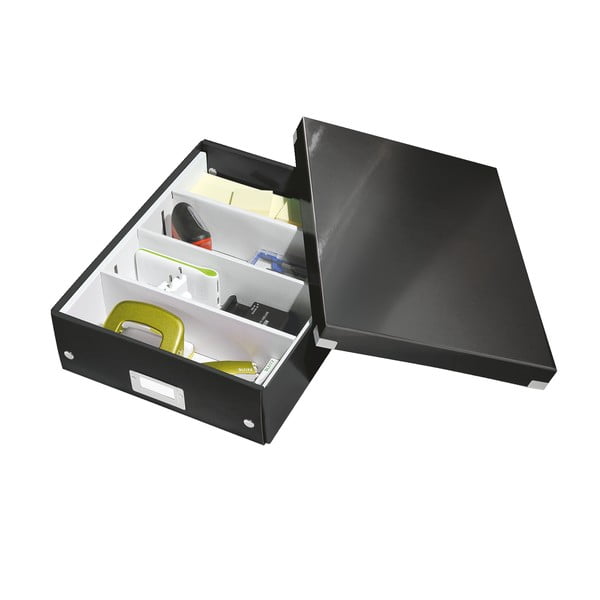 Črna kartonasta škatla za shranjevanje s pokrovom 28x37x10 cm Click&Store – Leitz