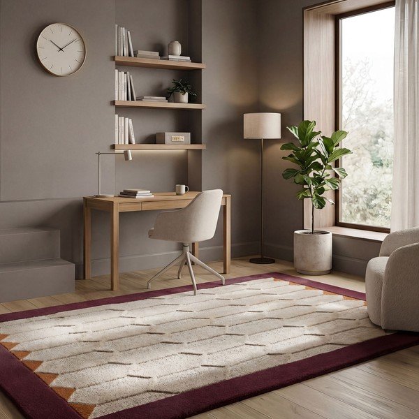 Bordo rdeča/v naravni barvi ročno tkana volnena preproga 120x170 cm Apex Border Wool – Flair Rugs-image-1