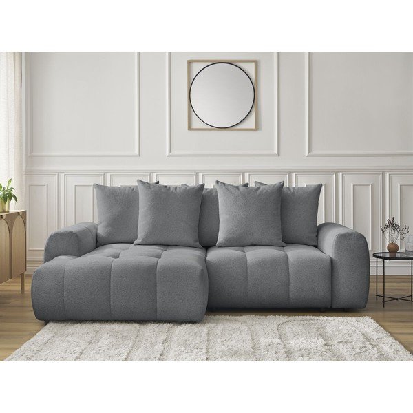 Siva raztegljiva kotna sedežna garnitura iz šenilje s prostorom za shranjevanje (levi kot/z ležalnikom) Roxelane – Bobochic Paris-image-1