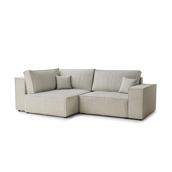 Kremno bela raztegljiva/s prostorom za shranjevanje kotna sedežna garnitura iz rebrastega žameta (levi kot/v obliki črke L) Tonga – Maison de Rêve