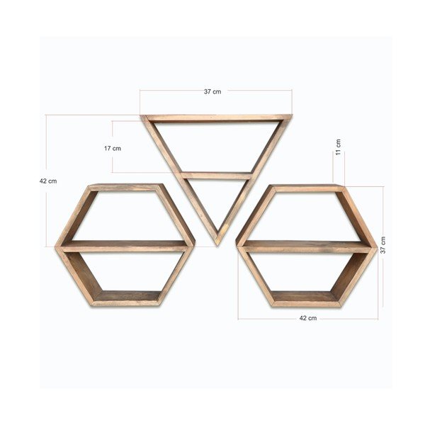 3-delni komplet lesenih stenskih polic Hexa-image-3