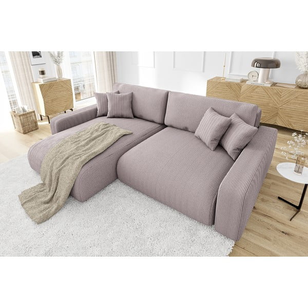 Svetlo rožnata raztegljiva kotna sedežna garnitura iz rebrastega žameta (s kotom po izbiri) Sara – Ropez-image-4