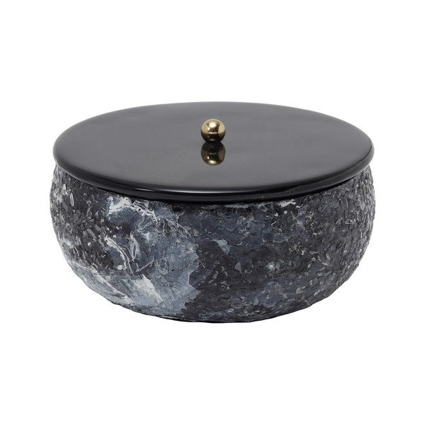 Črna kovinska škatla za shranjevanje s pokrovom/dekorativna ø 16,5x7,5 cm Mosaic Marble – PT LIVING