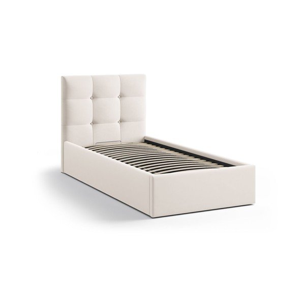 Kremno bela oblazinjena postelja s prostorom za shranjevanje in z letvenim dnom 90x200 cm Phaedra – Micadoni -image-2