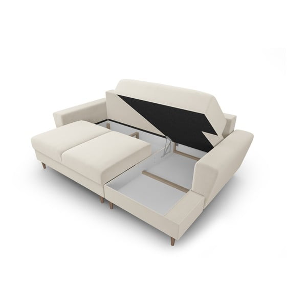 Bež žametna raztegljiva kotna sedežna garnitura s prostorom za shranjevanje (desni kot/z ležalnikom) Kyoto – Cosmopolitan Design-image-3
