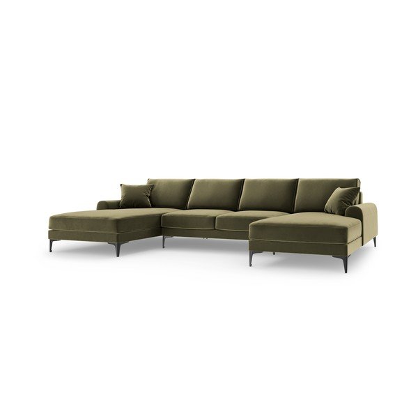 Zelena žametna sedežna garnitura v U obliki Mazzini Sofas Madara-image-2