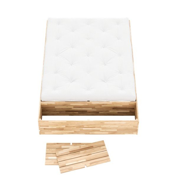 Zakonska postelja iz masivnega bora s prostorom za shranjevanje z letvenim dnom 160x200 cm v naravni barvi Basement Bed – Karup Design-image-4
