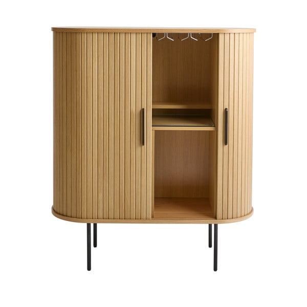 Vinska omara v hrastovem dekorju z drsnimi vrati v naravni barvi 100x118x40 cm Nola – Unique Furniture-image-3