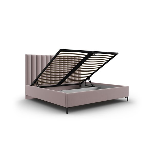 Svetlo rožnata oblazinjena zakonska postelja s prostorom za shranjevanje z letvenim dnom 200x200 cm Casey – Mazzini Beds-image-3
