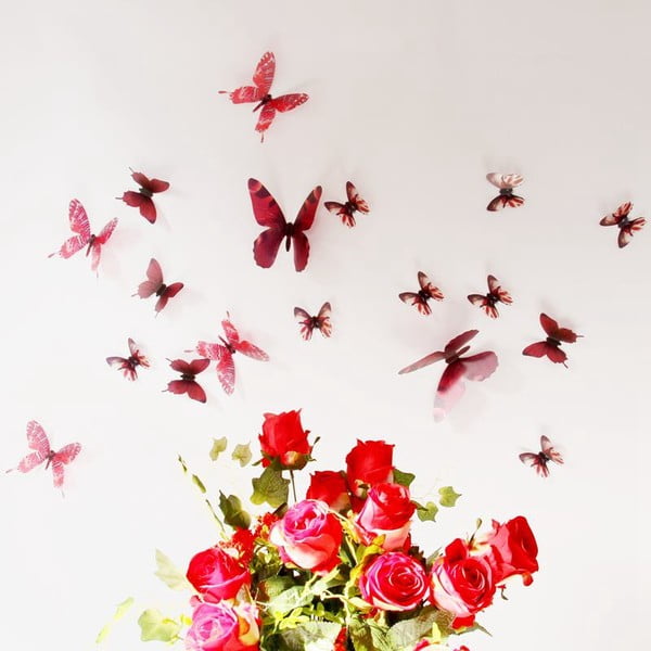 Komplet 18 rdečih 3D nalepk Ambiance Butterflies Chic