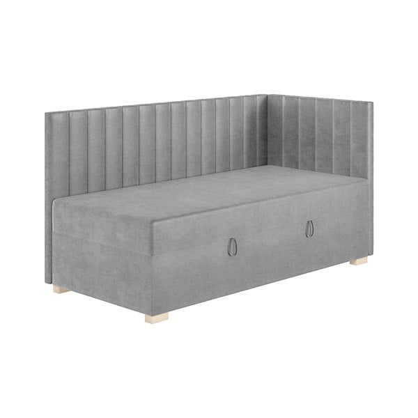 Siva kotna otroška postelja s prostorom za shranjevanje z vzmetnico 90x200 cm Snugi – Ghado-image-3