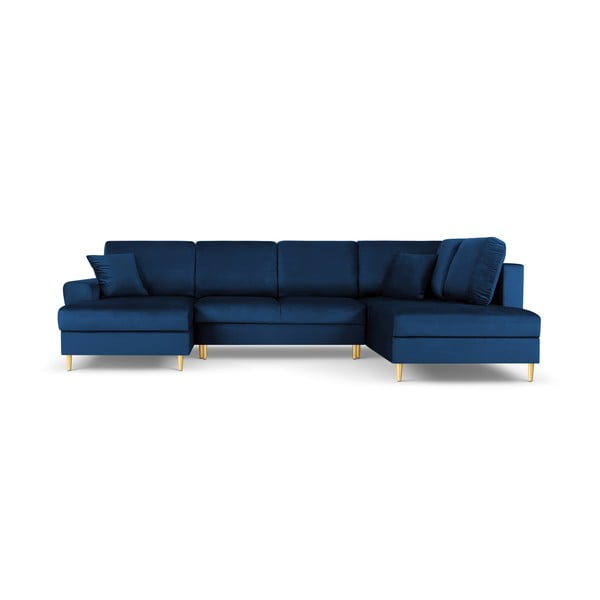 Modra žametna raztegljiva kotna sedežna garnitura s prostorom za shranjevanje (desni kot/v obliki črke "U") Kyoto – Cosmopolitan Design