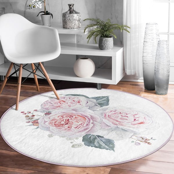 Bela/rožnata pralna okrogla preproga primerna za robotski sesalnik ø 80 cm Comfort – Mila Home-image-1