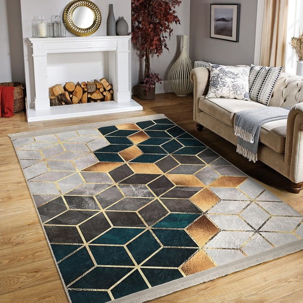 Bela/modrozelena pralna preproga 80x200 cm – Mila Home-image-1