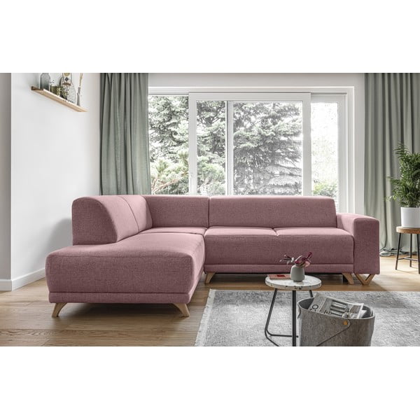 Rožnata raztegljiva/s prostorom za shranjevanje kotna sedežna garnitura (levi kot/v obliki črke L) Classy Sophie – Miuform-image-1