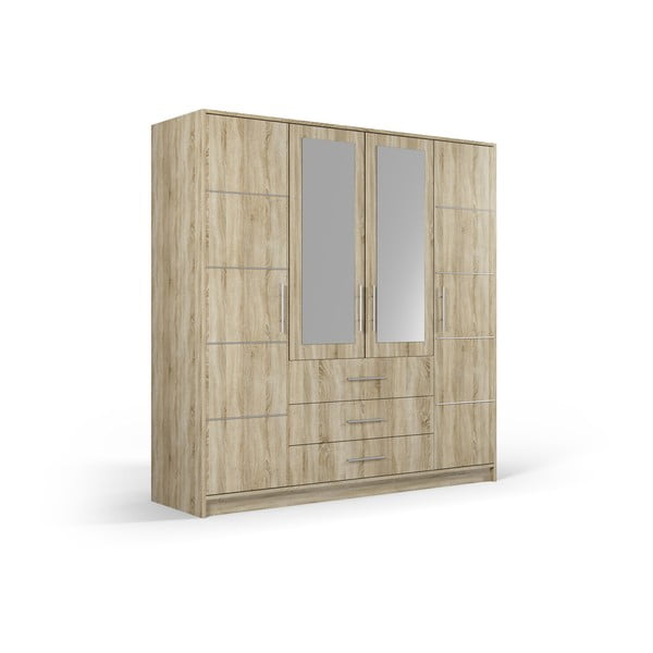 Garderobna omara v hrastovem dekorju z ogledalom 196x200 cm Derry - Cosmopolitan Design-image-2