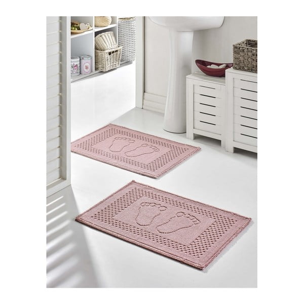 Komplet 2 rožnatih bombažnih kopalniških preprog Bathmat Garrudo, 50 x 70 cm