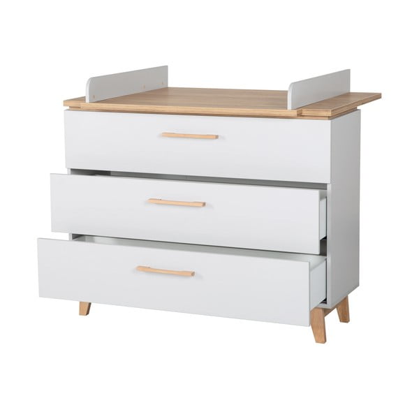 Svetlo siva nizka otroška komoda v hrastovem dekorju s previjalnim pultom 117x104 cm Caro – Roba-image-3
