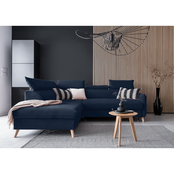 Temno modra žametna raztegljiva kotna sedežna garnitura (levi kot) Sweet Harmony – Miuform-image-1