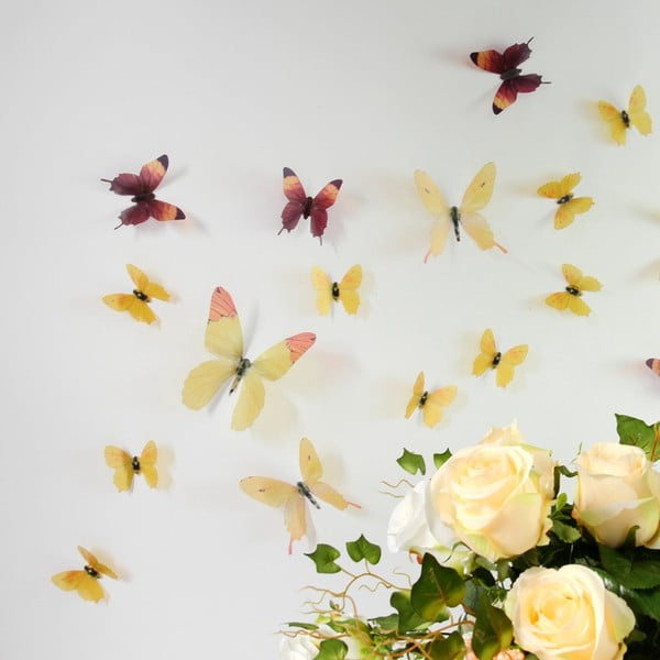 Komplet 18 3D nalepk Ambiance Butterflies Yellow-image-1