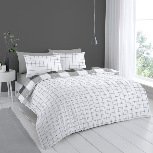 Belo-siva posteljnina 200x135 cm Bold Check - Cloudsoft-image-2