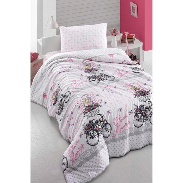 Prevleke za eno enojno posteljo z rjuho iz čistega bombaža Pink Bike, 160 x 220 cm