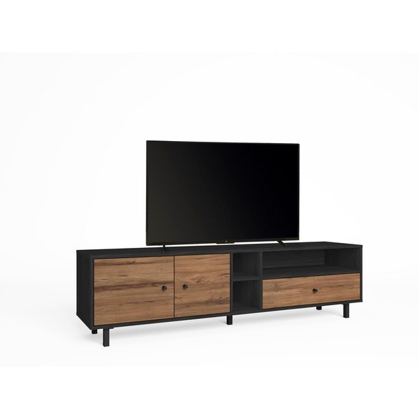Črna/naravna TV omarica v orehovem dekorju 180x47 cm Roald – Marckeric-image-2